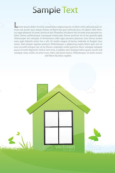 Abstract Background with House, Grass, Butterflies and Sample Text